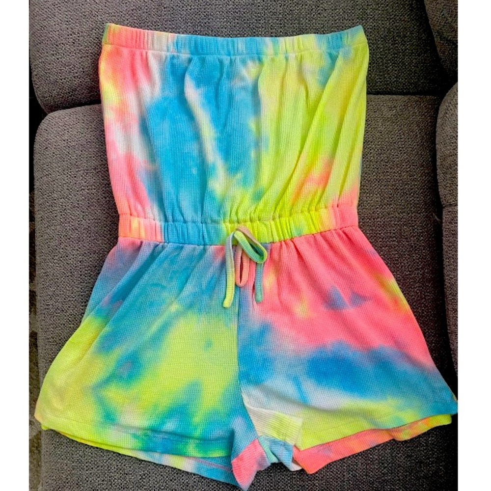 Strapless Neon Tie-Dye Romper from Rainbow
